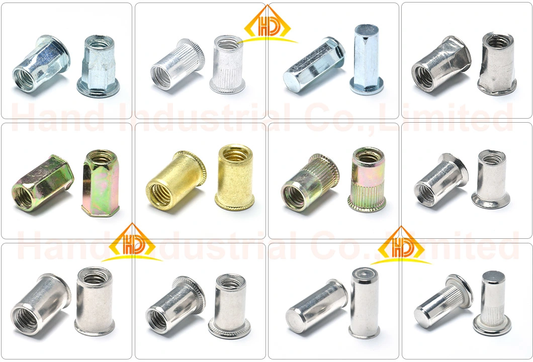 Zinc Plated M6 M8 M10 Steel Reduced Head Knurled Body Rivet Nuts with Open End